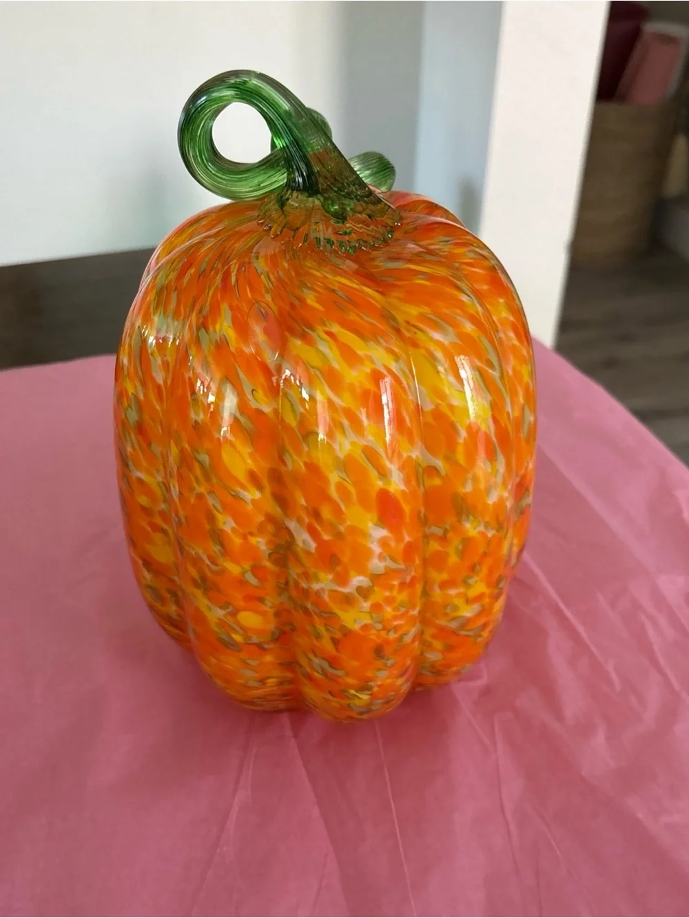 Martha Steward Handblown Glass Pumpkin Orange Yellow white Green